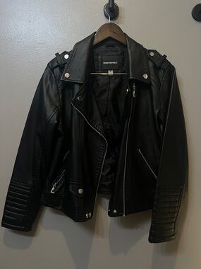 Women's Black Faux Leather Moto Jacket | XL
